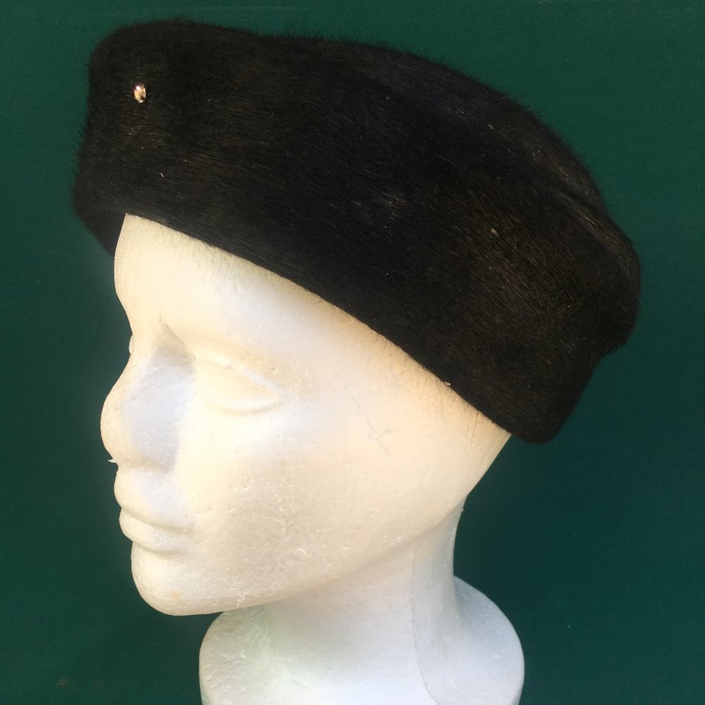 Vintage 1960's Beaver Pillbox with  Rhinestone